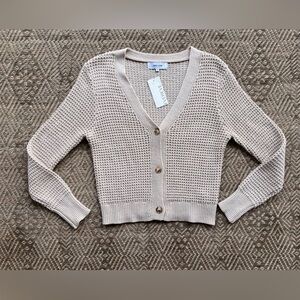 Evereve NWT Fisherman Knit Cardigan Beige Cream 100% Cotton Womens S